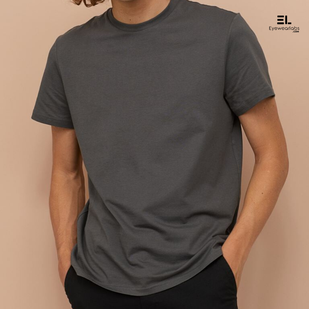 Charcoal Grey Round Neck Solid T-Shirt Eyewearlabs - Eyewearlabs