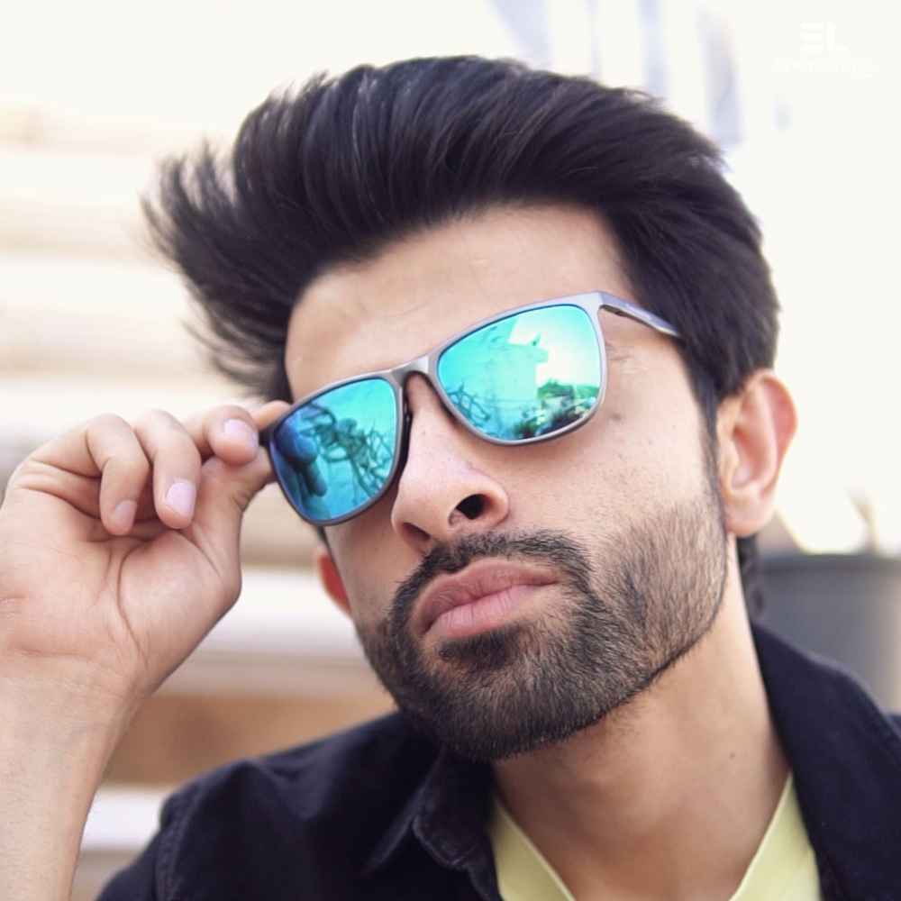 Buy Designer Blaze Blue Gun Grey Sunglasses for Men